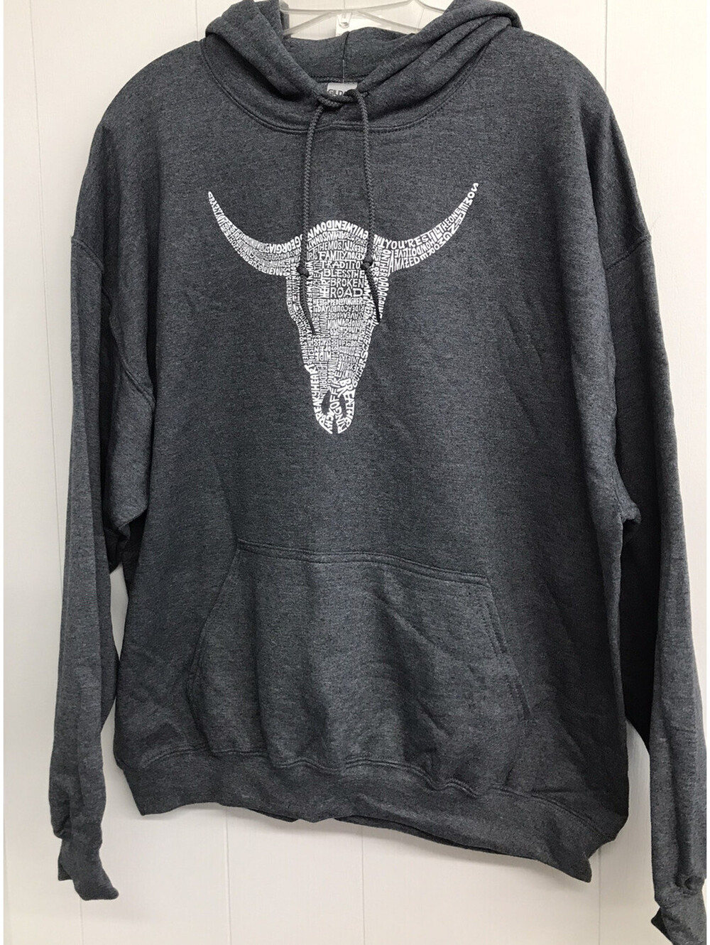 LA POP ART Hoodie. Gray With Country Songs Make A Steer Head. Mens XL. NWT